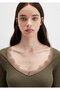 Long Sleeve Khaki T-Shirt Fitted / Slim Fit 1613851-87538 - 5