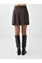 Brown Straight Cut Textured Short Skirt with Zipper at the Waist - 8