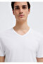 White V-Neck Rib Detailed Fitted T-Shirt -063748-620 - 6