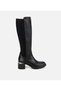 Women's Black Stretch Metal Detailed Heeled Boots