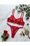 Plus Size Red Heart Patterned Bra Panty Set Underwear Set C Kap C Cup - 3