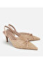 Women's Beige Straw Detailed Bowknot Short Heeled Stiletto - 2