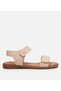 Women's Leather Beige Adjustable Flat Sandals