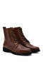 Women's Tan Antique Zippered Rubber Sole Genuine Leather Boots - 4