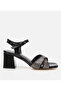 Women's Black Stone Evening Dress Thick Heeled Sandals