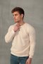 Unisex Relax Fit Comfortable Cut Cotton Soft Textured Basic Ecru Crew Neck Sweatshirt with Fleece Inside - 5