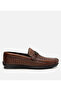 Men's Leather Brown Perforated Buckle Detailed Loafer
