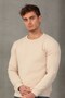 Unisex Relax Fit Comfortable Cut Cotton Soft Textured Basic Ecru Crew Neck Sweatshirt with Fleece Inside