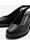 Women's Leather Black Buckle Wedge Heeled Shoes - 3