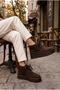 Women's Bitter Brown Fur Lined Lace-Up High Sole Suede Boots 4.5 cm Byndmb02 - 4
