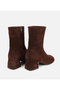 Women's Suede Leather Brown Ankle Heeled Boots - 4
