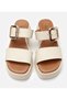 Women's Leather Beige Belted Heeled Slippers - 5