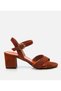 Women's Suede Leather Tan Belted Thick Heeled Sandals