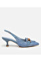 Women's Blue Straw Detailed Open Back Heeled Shoes