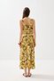 Wicker Belted Patterned Long Linen Skirt - Yellow - 7