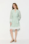 Lace Trimmed Viscose Dress with Belt - Green - 5