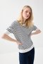 Striped Short Sleeve Knitwear Blouse - White - 3