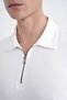 Slim Fit Stretch Cotton Zippered Polo Collar Ecru T-Shirt Ts 926 - 5