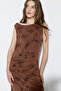 İz Kolekcion Eco Print One-Shoulder Long Dress - Brown - 6