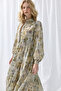 İz Kolekcyon Eco Print Relaxed Fit Long Dress - Green - 3