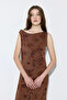 İz Kolekcion Eco Print One-Shoulder Long Dress - Brown - 7