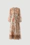 Floral Patterned Long Chiffon Dress - Orange - 6