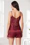 Satin Lace 3-Piece Women's Dressing Gown Set 2480 Claret Red - 5