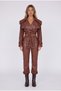 Women's Brown High Waist Leather Raised Dolores Trousers - 6