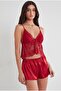 Satin Lace Shorts - Babydoll Set - 450 Red