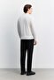 Men's Ecru Polo Collar Zippered Front Jacquard Long Sleeve Regular Fit Sweater A62Y5023 - 5
