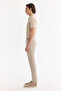 Men's Beige Elastic Waist Viscose Blended Elastane Slim Fit Chino Trousers A61Y3212 - 3