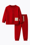 Unisex Children's Tag Detailed Cotton Seasonal 2-Piece Top and Bottom Set - Red