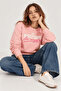Mello Pink Crew Neck Crop Printed Loose Fit Women's Sweatshirt - 3