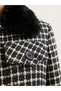 Girl's Collar and Sleeves Fur Tweed Fabric Crop Jacket - 5