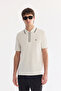 Men's Ecru Non-Curling Polo Collar Zippered Bi-Stretch Interlock Regular Fit T-Shirt A61Y1003
