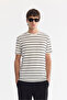 Men's Ecru Crew Neck Striped Soft Touch Regular Fit T-Shirt A61Y1087