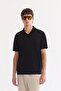 Men's Black Cotton Non-Curling Polo Collar Buttonless Bi-Stretch Regular Fit T-Shirt A61Y1130
