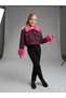 Girl's Collar and Sleeves Fur Tweed Fabric Crop Jacket - 3