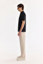 Men's Black Cotton Non-Curling Polo Collar Buttonless Bi-Stretch Regular Fit T-Shirt A61Y1130 - 3