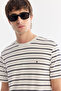 Men's Ecru Crew Neck Striped Soft Touch Regular Fit T-Shirt A61Y1087 - 2