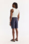 Men's Navy Blue Elastic Waist Lace-Up Cotton Relaxed Fit Shorts A61Y3700 - 3