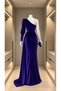 One Shoulder Belted Maxi Length Velvet Fabric Evening Dress 582320 Purple - 4