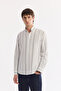 Men's Gray Bottomed Collar Striped Textured Elastane Regular Fit Shirt A61Y2094