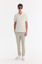 Men's Ecru Cotton Non-Curling Polo Collar Buttonless Bi-Stretch Regular Fit T-Shirt A61Y1130 - 6
