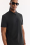 Men's Black Polo Collar Zippered Quick-Drying Anti-Wrinkle Technical Fabric Regular Fit T-Shirt A61Y1124 - 3