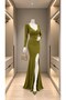 Double-Breasted Collar Slit Detail Maxi Length Imported Crepe Fabric Belted Dress 582256 Pistachio Green