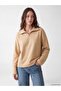 Two Mt Shop Quality Lcw Modest Beige Interlock Plain Standard & Regular Women's Sweatshirt Tunic