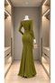 Double-Breasted Collar Slit Detail Maxi Length Imported Crepe Fabric Belted Dress 582256 Pistachio Green - 4