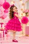 Girl's Buckle Pompom Sleeve Evening Dress Party Birthday Dress - 2