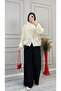 Yellow Crinkled Fabric Cotton Asymmetrical Collar Detailed Tulle Bomber Jacket |   Relaxed Fit Modern Hijab Jacket |   Stylish Casual Layered Outerwear |   Original Design Jacket Model - 3